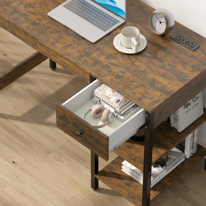 Manxile Fluted Computer Desk with USB Ports & Power Outlet, Modern White Study Table with Drawers