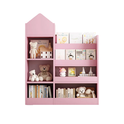 PORKISS Bookshelf for Kids, Wood Kids Bookcase with Toy Storage Organizer, Freestanding Book Shelf with 6 Compartments and 2 Baskets Bins for Kids Bedroom, Nursery, Playroom, Natural