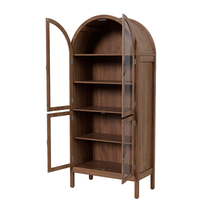 Tall Arched Storage Display Cabinet 5-Shelf with Acrylic Glass Doors, Kitchen Pantry Storage Cabinet Accent Cabinet Bookcase for Living Dining Room