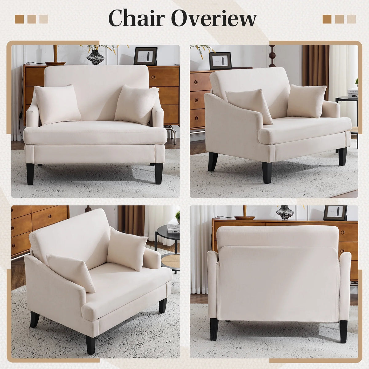 Bezseller Oversized Accent Chair with High Back, Armchair for Living Room or Bedroom, Beige