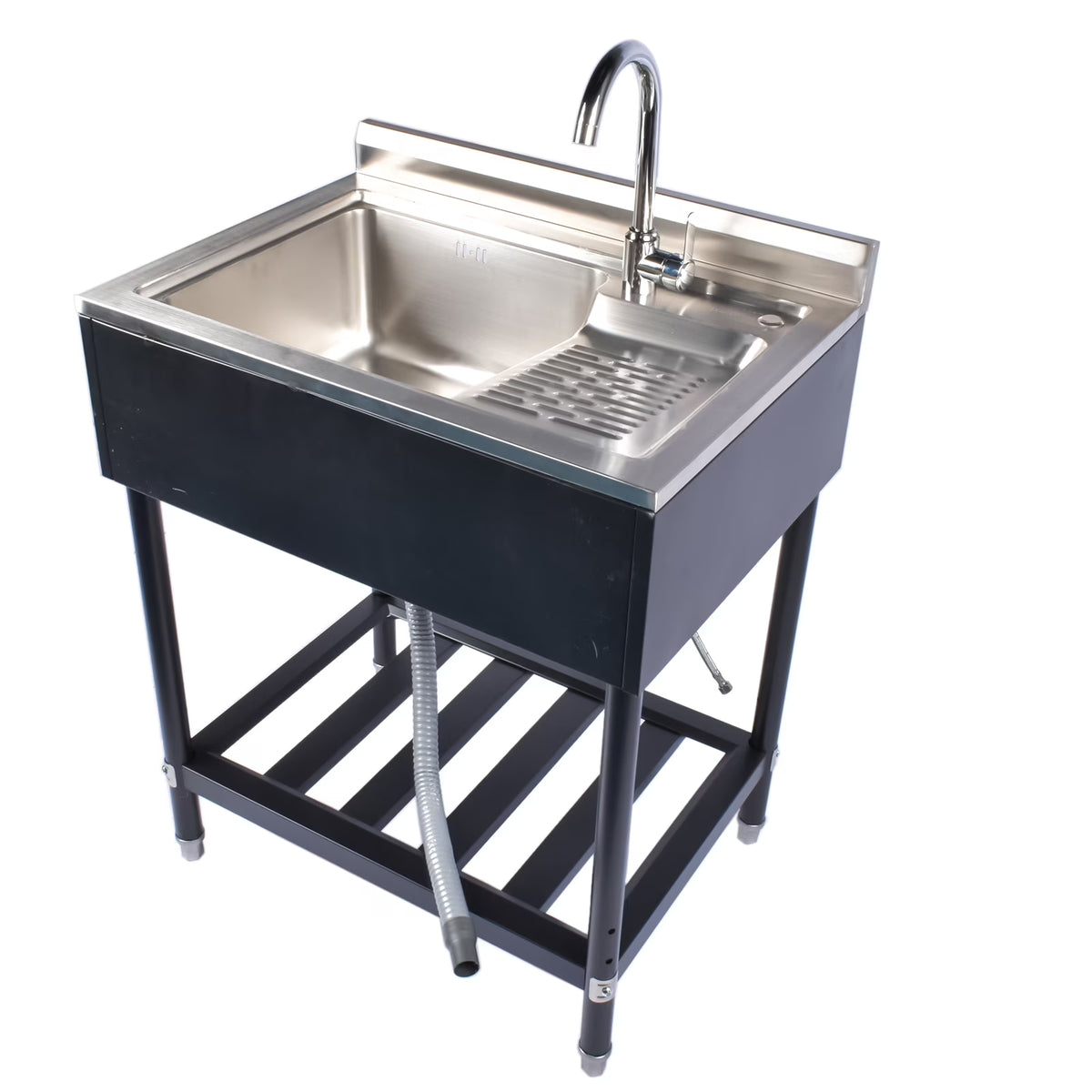 23.8'' Stainless Steel Sink Laundry Tub, Free Standing Laundry Sink with Washboard, Commercial Utility Tub with Cold & Hot Water Faucet for Garage Laundry Room Kitchen