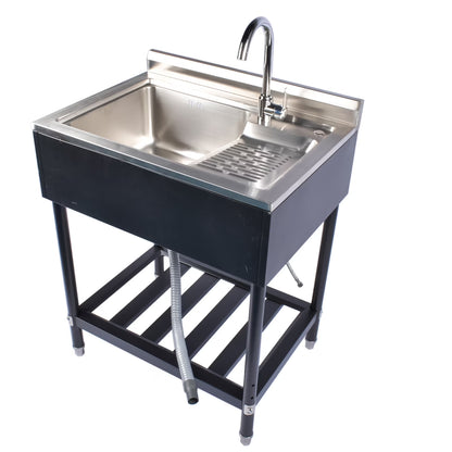 23.8'' Stainless Steel Sink Laundry Tub, Free Standing Laundry Sink with Washboard, Commercial Utility Tub with Cold & Hot Water Faucet for Garage Laundry Room Kitchen