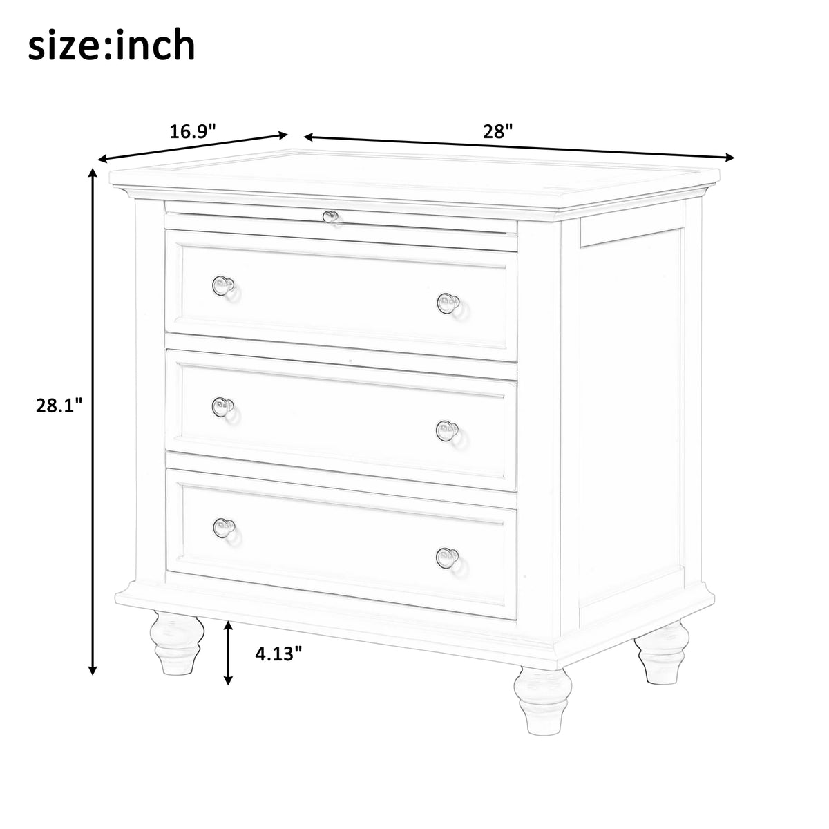 EUROCO 28�� Larger Solid Wood 3-Drawer Side Table Nightstand, End Table with Pull out Tray for Bedroom, Living Room, Hallway, Entryway,White