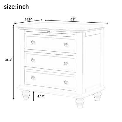 EUROCO 28�� Larger Solid Wood 3-Drawer Side Table Nightstand, End Table with Pull out Tray for Bedroom, Living Room, Hallway, Entryway,White