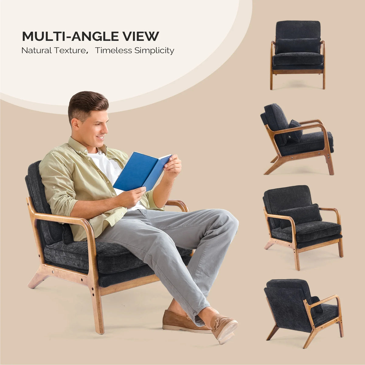 Ktaxon Accent Chair Corduroy Upholstered Armchair, Reading Club Chair with Pillow and Solid Wood Frame for Living Room Bedroom Furniture Off White