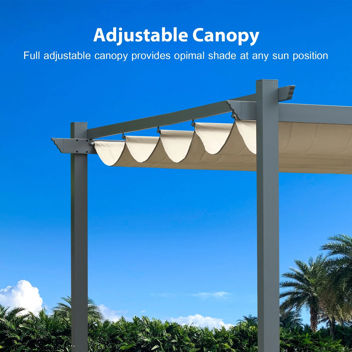 Aoodor 10 x 10 ft. Outdoor Pergola with Retractable Canopy and Sunshade Roller Curtains, Aluminum Frame Grape Trellis Pergola for Patio Backyard and Deck - Gray