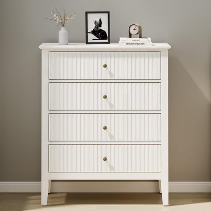 Heynemo Beige 6 Drawer Dresser, Fluted Modern Wood Chest