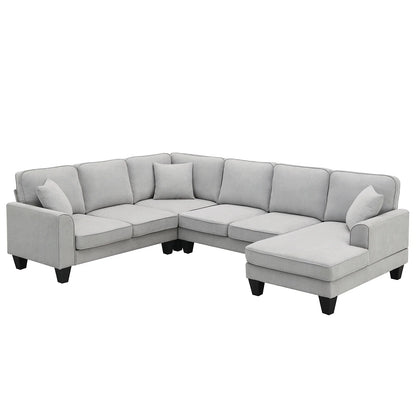Harper & Bright Designs Modular Sectional Sofa with Ottoman Couch L Shape Corner Sofa Sets 7 Seats Fabric Couch for Living Room, Black, 112 * 87 inch