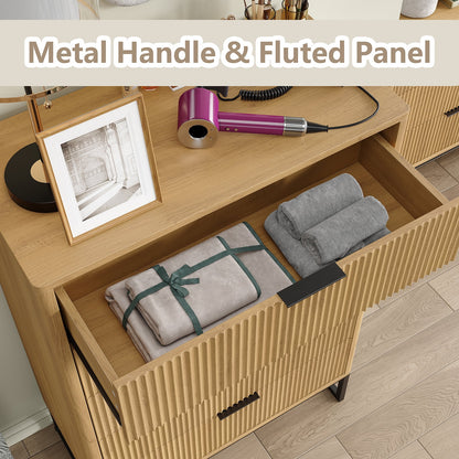 Furnihold 6 Drawer Rattan Dresser for Bedroom, Wooden Dresser Chest of Drawers, Storage Organizer for Closet, Beside Table for Living Room, Entryway