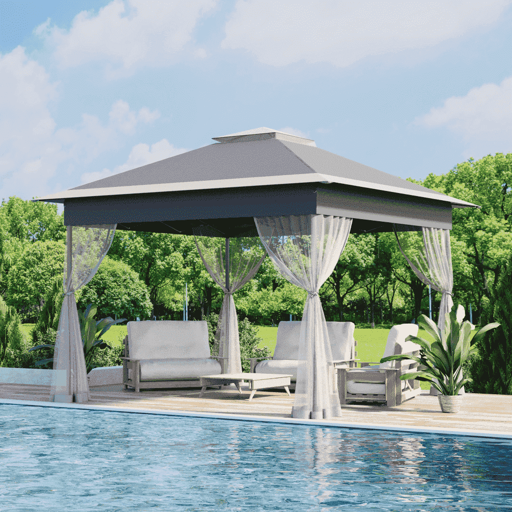Bezseller 11x11 Pop up Gazebo, Outdoor Waterproof Canopy Tent with Mosquito Netting for Outdoors, Khaki