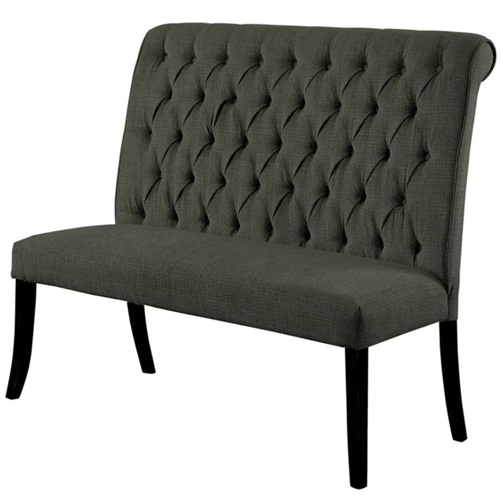 Furniture of America Landon Transitional Fabric Tufted Loveseat Bench in Gray