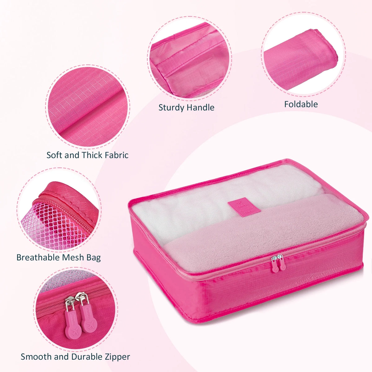 3 Piece Luggage Sets with 6 PC Organize Bags Lightweight Suitcases with Spinner Wheels, Pink