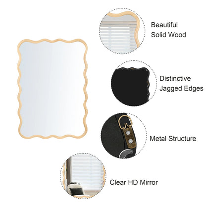 Solid Wood Wavy Frame Modern Mirror - 40x28 Inches Durable Farmhouse Wall Decor for Bathroom, Living Room & Entryway with Easy Install