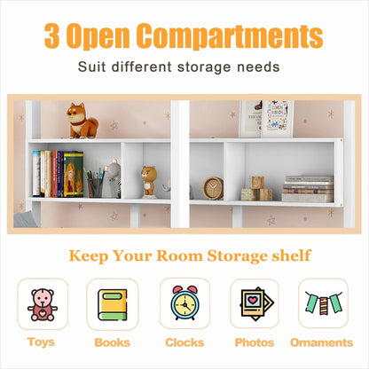 Bellemave House Bed with 2 Drawers and Storage Shelves, Wood Full Size Montessori Bed Frame with Roof and Window, Playhouse Bed for Bedroom (White)