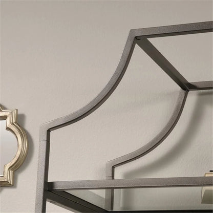 Pemberly Row 5-Shelf Modern Metal Bookcase in Gold Satin/Faux Deco Stone