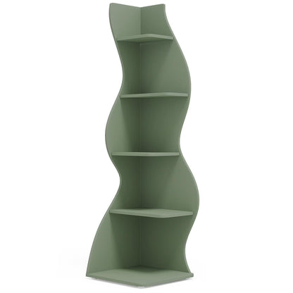 Finihen 5-Tier Corner Bookcase, Wood Bookshelf Storage Organizer, 70" Tall Display Standing Shelf Unit for Bedroom, Living Room, Green