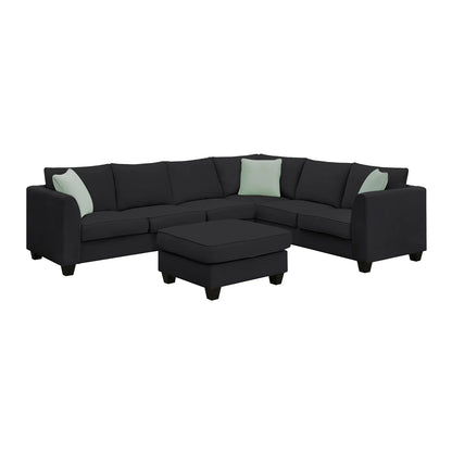 Harper & Bright Designs Modular Sectional Sofa with Ottoman Couch L Shape Corner Sofa Sets 7 Seats Fabric Couch for Living Room, Black, 112 * 87 inch
