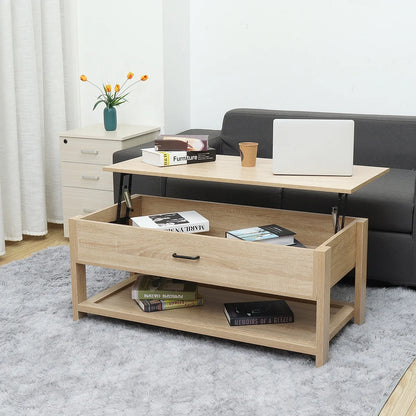 Hommpa LED Coffee Table Modern Side Tables High Gloss Black Cocktail Table with 2 Drawers Open Shelf for Living Room