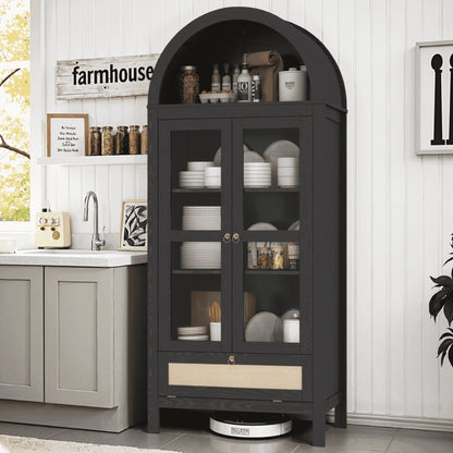 LAZZO 73-Inch Tall Arched Kitchen Pantry Storage Cabinet, 2 Doors, Brown