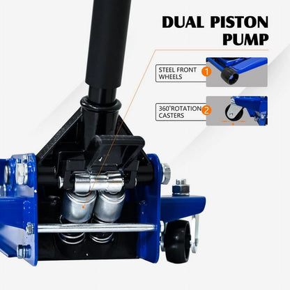 3 Ton Low Profile Floor Jack, Professional Low Profile Hydraulic Jack, Heavy Duty Steel Racing Floor Jack with Dual Piston Quick Lift Pump, 3 Ton (6,600 lb) Capacity, Lift Range 3.1"-20"
