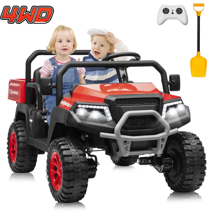 Joyracer 4WD 24 Volt Ride on Toys UTV with 2 Seater & Remote Control, Kids Electric Golf Cart w/ 4x200W Power Motors, Tiltable Trailer & Shovel, 4 Wheels Spring Suspension, Bluetooth USB Music, Black