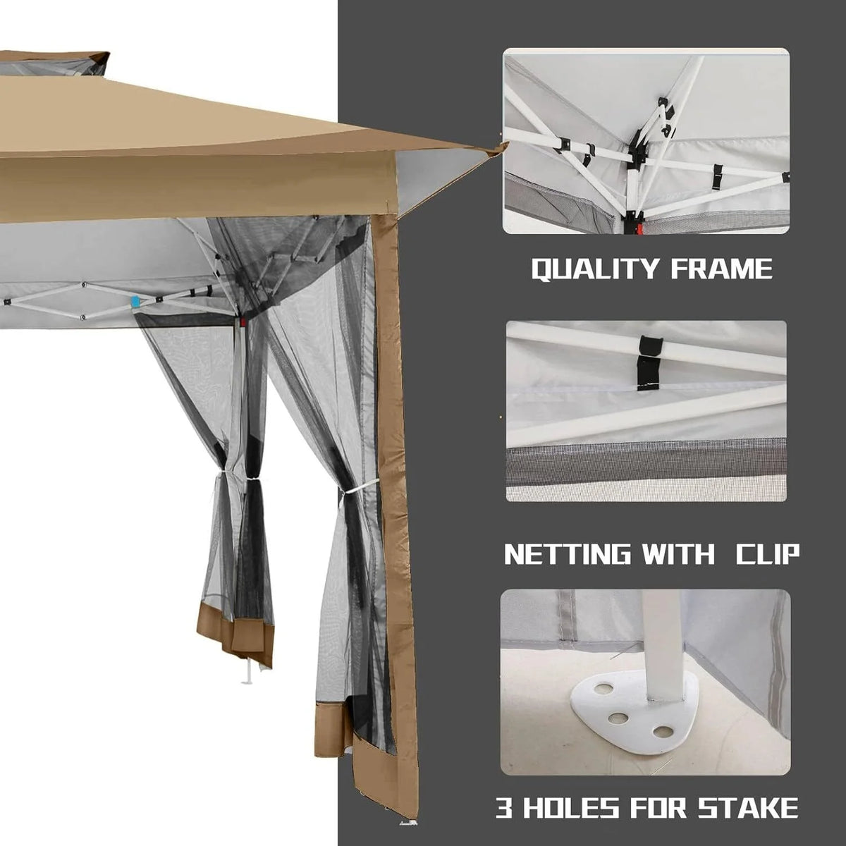 COBIZI 12x12 Outdoor Gazebo Pop Up Gazebo Canopy with Mosquito Netting Patio Tent Backyard Canopy with 2-Tiered Vented Top 3 Adjustable Height, Beige