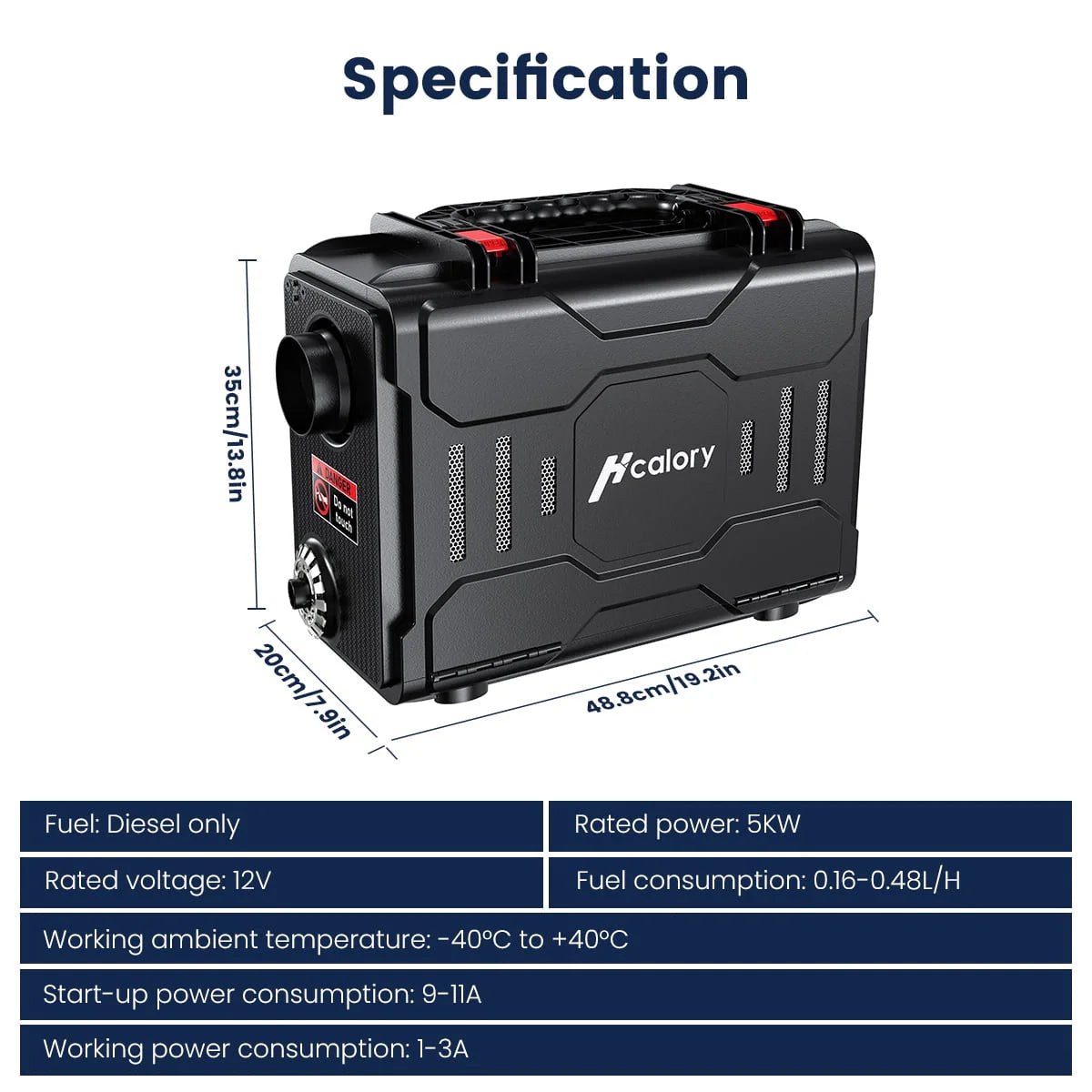 HCALORY Diesel Air Heater, 12V 8KW All-In-One Portable Handheld Toolbox with Bluetooth APP Control and LCD Monitor for Car Trucks Boat Bus RV Trailer Motor-Homes and Camper, Black