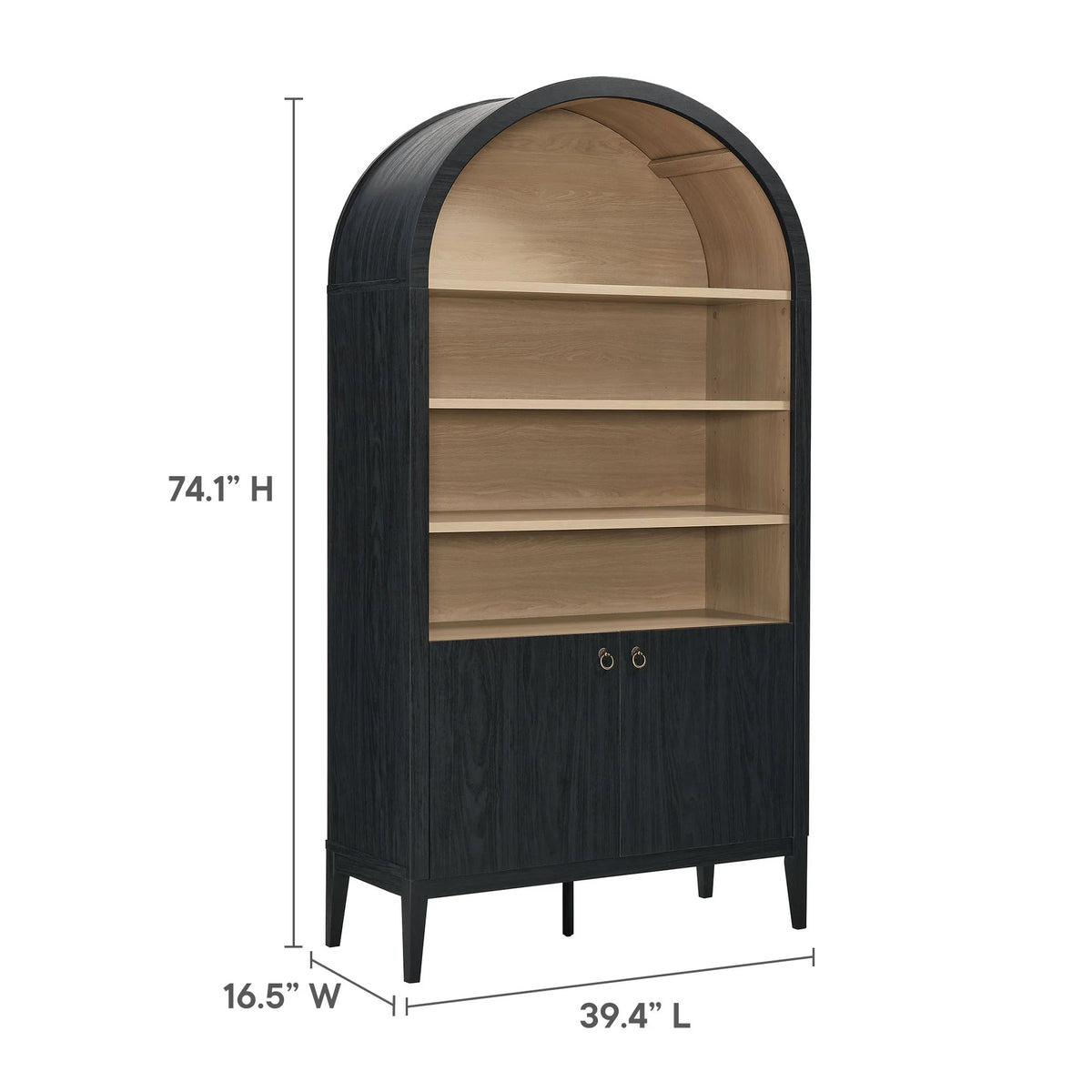 Modway Nolan 74" Tall Arched Storage Display Cabinet Bookshelf in Black