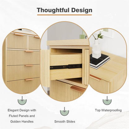 Planntonneo Boho Fluted 6 Drawer Dresser, Wooden Chests for Bedroom