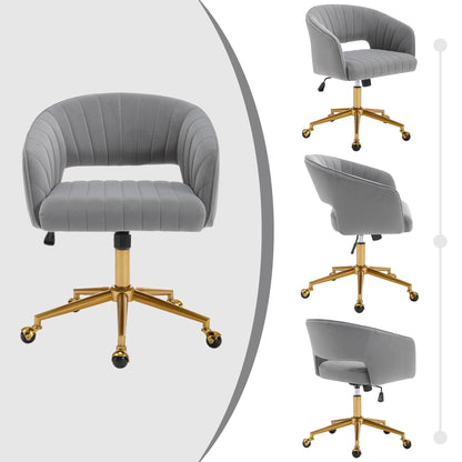 Westice Home Office Desk Chairs, Velvet Task Chair, Height Adjustable Swivel Vanity Chair with Golden Base for Vanity Study, Living Room Computer Room, Beige