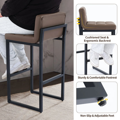 FIRAVOE Bar Stools Set of 3, Counter Height Bar Stools (Low Back)(Thickened Frame) 26" PU Leather Barstools Bar Chairs for Kitchen Island, Black