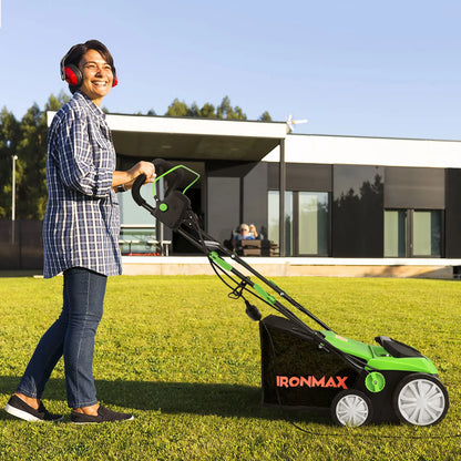 IronMax 13Amp Corded Scarifier 15" Electric Lawn Dethatcher w/50L Collection Bag Orange