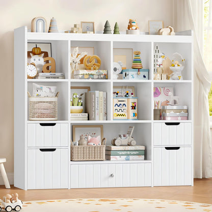 Homfa Kids Toy Storage Organizer with Cubby, Kids Toy Storage Chest with Removable Drawers, Kids Bookcase for Playroom Bedroom Living Room, Gray