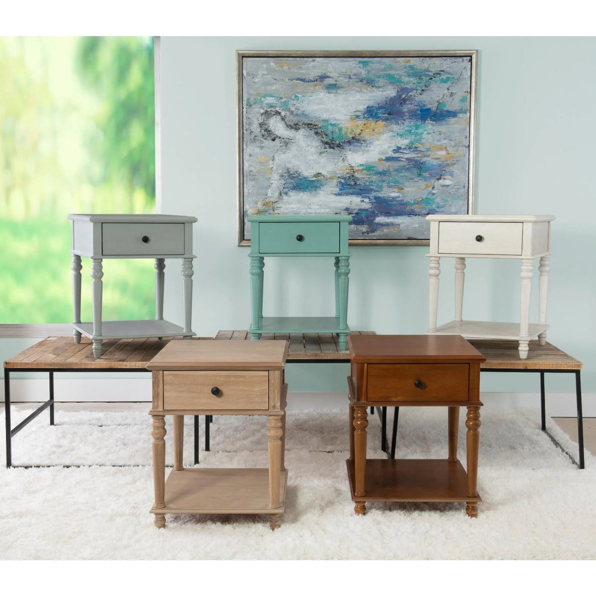 Powell McGhie Single Drawer Indoor End Table with Shelf, 26" Tall, Natural