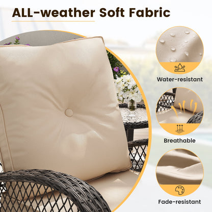 ELPOSUN 3 Pieces Patio Furniture Set, Outdoor Swivel Gliders Rocker, Wicker Patio Bistro Set with Rattan Rocking Chair, Glass Top Side Table and Thickened Cushions for Porch Deck Backyard