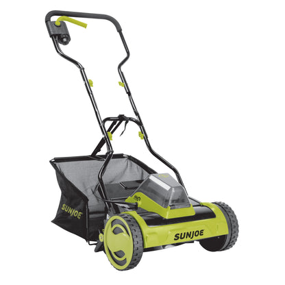 Sun Joe 24V Cordless 15-inch Push Reel Lawn Mower, 4-Position, 4.0-Ah Battery & Charger