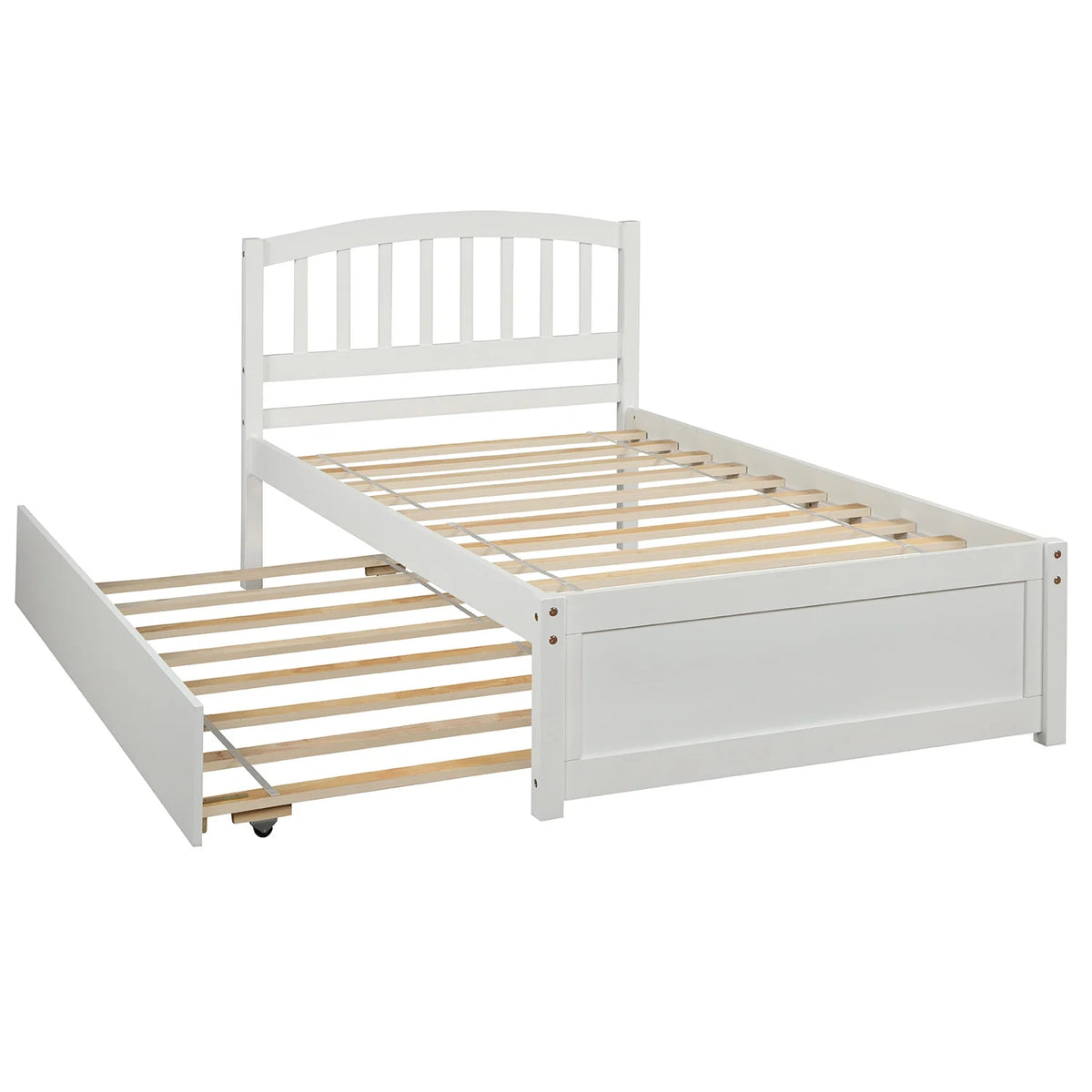 Aukfa Twin Platform Bed with Trundle - Trundle Bed with Headboard for Kids Teens - White