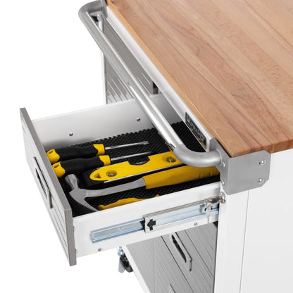 Seville Classics UltraHD® Heavy Duty Rolling Cabinet Workbench Table w/ Solid Wood Top, Workstation for Garage, Office, Workshop, Granite, 1-Door, 4-Drawer (28" W x 25" D)