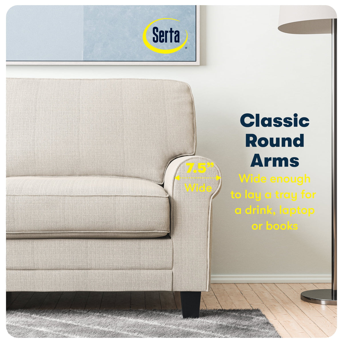 Serta Copenhagen 78" Rolled Arm Sofa with Removable Covers Dark Brown