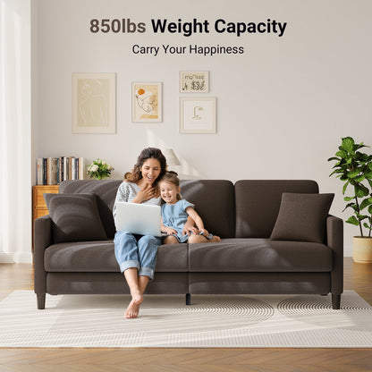 83" Comfortable Upholstered Sofa, 3 Seater Couch for Living Room, Neche Big Loveseat with Extra Deep Seats , 2 Pillows, Beige White
