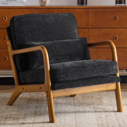Ktaxon Accent Chair Corduroy Upholstered Armchair, Reading Club Chair with Pillow and Solid Wood Frame for Living Room Bedroom Furniture Off White