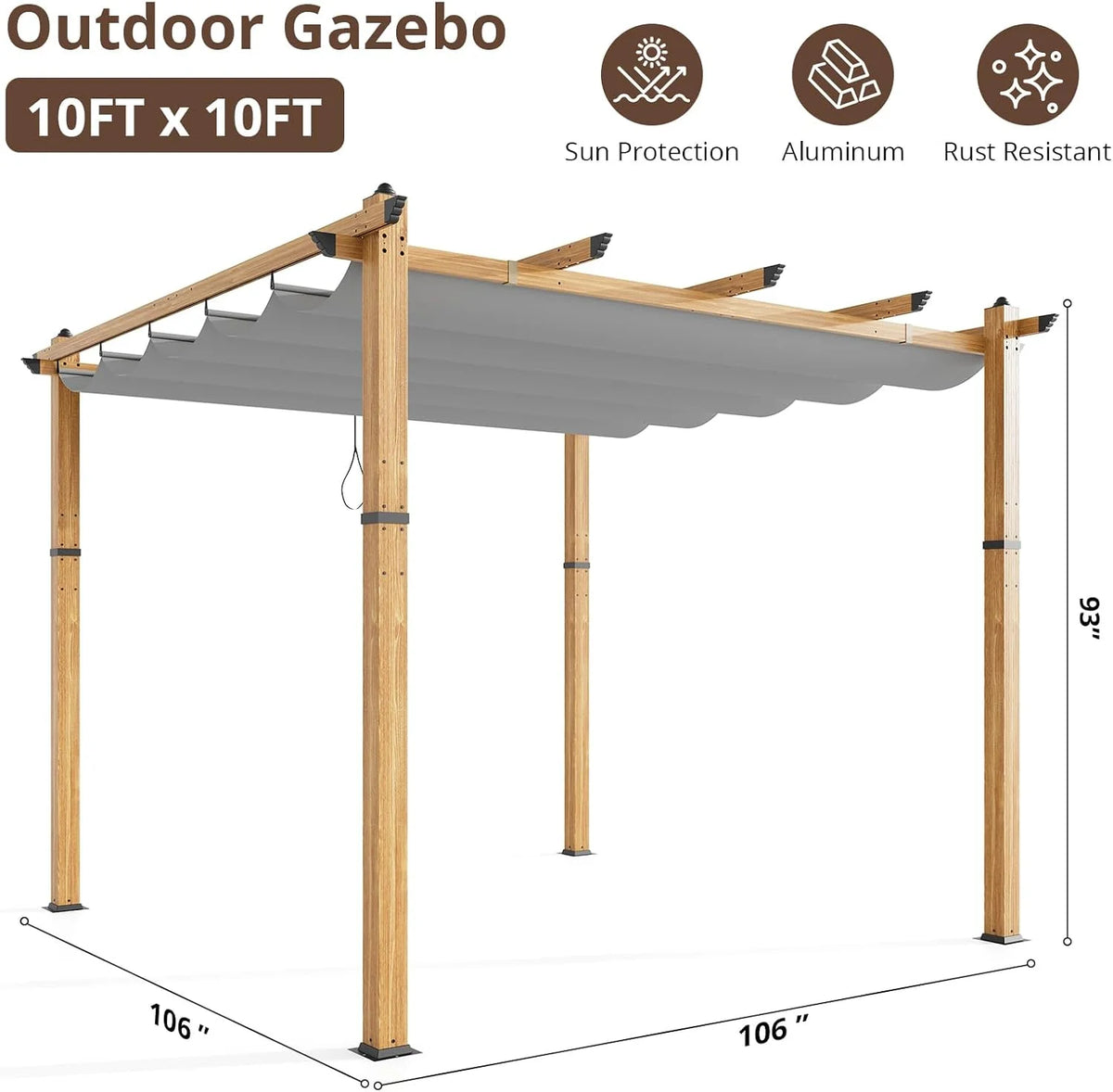 Outdoor Aluminum Pergola with Retractable Canopy, Reinforced 4-Sided Base, Waterproof & UV-Resistant Adjustable Roof, Modern Design for Patio, Deck, Backyard, and Garden