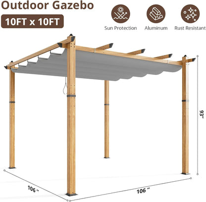 Outdoor Aluminum Pergola with Retractable Canopy, Reinforced 4-Sided Base, Waterproof & UV-Resistant Adjustable Roof, Modern Design for Patio, Deck, Backyard, and Garden