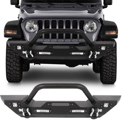cciyu Front Bumper Compatible for Wrangler JK/JL 2007-2022 with D-ring, LED Lights