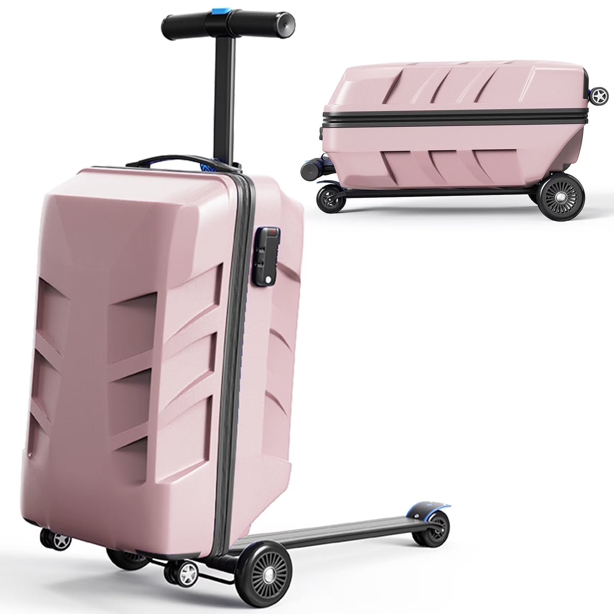 TABU Scooter Luggage for Kids & Adults, Carry on Luggage with Wheels for Kids Ages 6-15,Blue