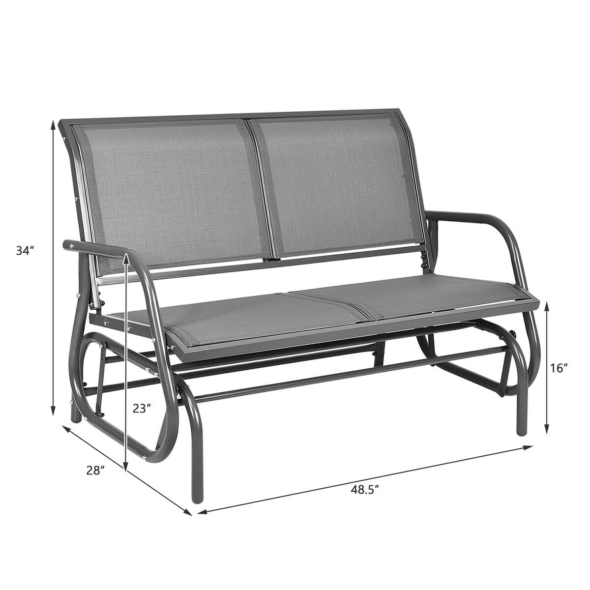 Gymax 48'' Outdoor Patio Swing Glider Bench Chair Loveseat Rocker Lounge Backyard Grey
