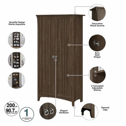 Bowery Hill Farmhouse Engineered Wood Tall Storage Cabinet with Doors in Black