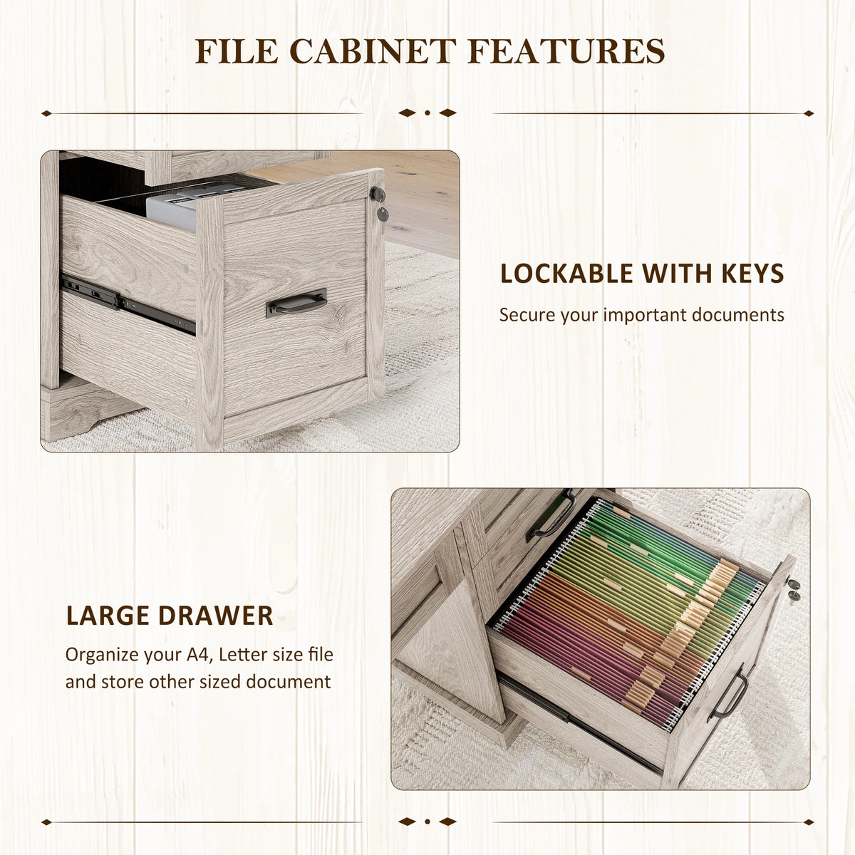 Whalefall 55 in Farmhouse Executive Desk with File Drawer for Adult Home Office, White