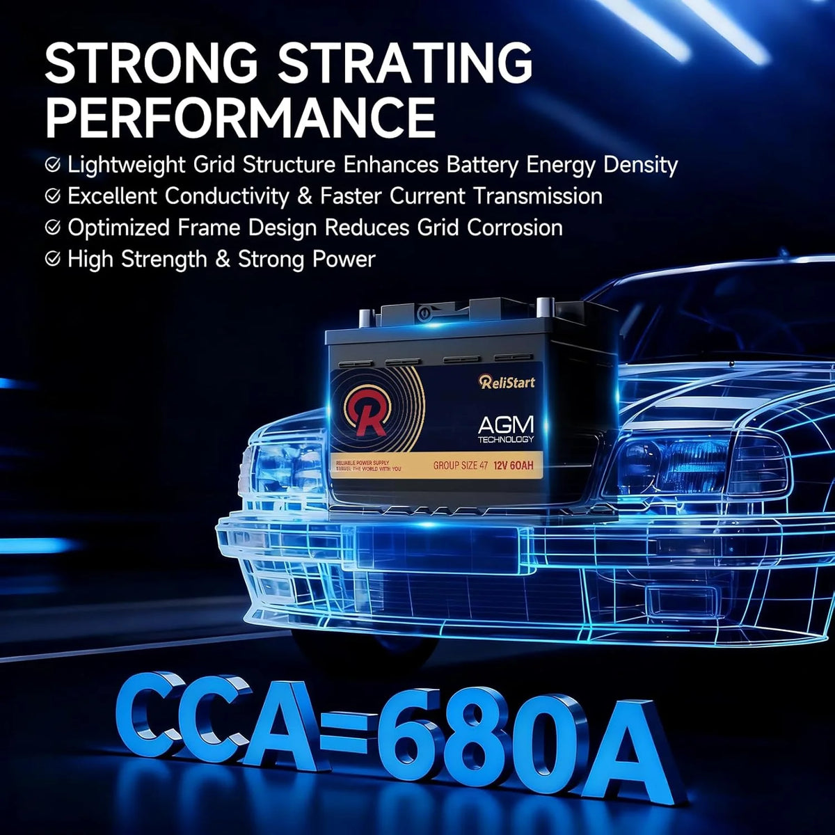 Relistart AUX14 Auxiliary Battery, 12V 14Ah AGM Battery, 200CCA, Rechargeable AGM Car Battery, Maintenance Free 36 Months Warranty