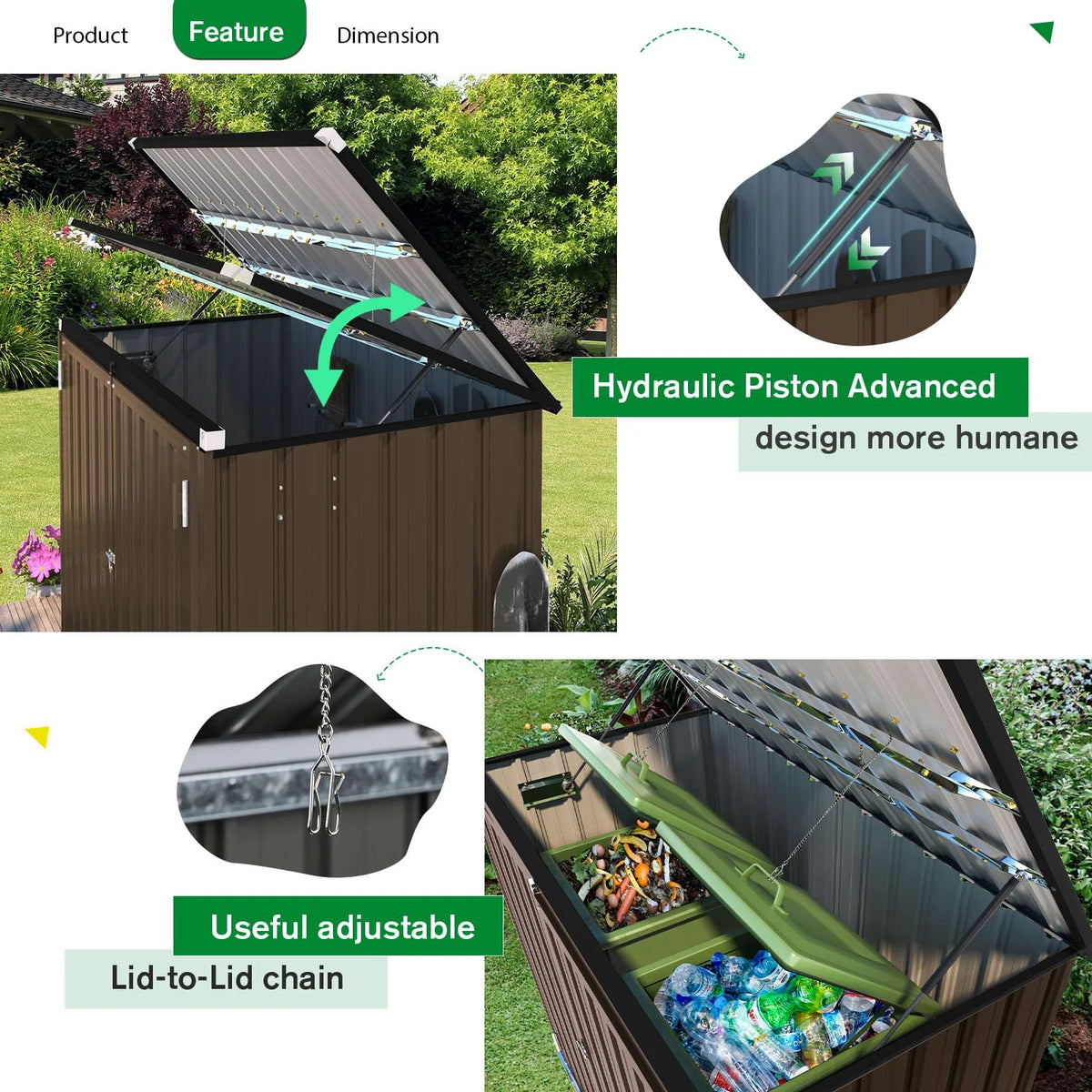 AECOJOY 46 Cu ft. Outdoor Horizontal Storage Shed Wastebasket Enclosure Container Metal Garbarge Shed in White